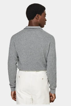 SUITSUPPLY Poloshirt Grau Langarm Knopffrei-Männlich Poloshirts