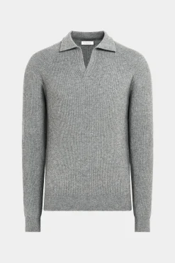 SUITSUPPLY Poloshirt Grau Langarm Knopffrei-Männlich Poloshirts