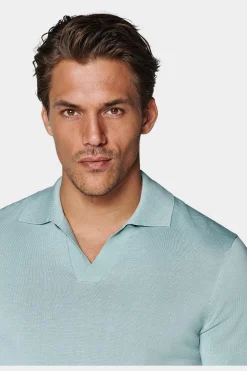 SUITSUPPLY Poloshirt Hellblau Knopffrei-Männlich Poloshirts