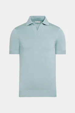 SUITSUPPLY Poloshirt Hellblau Knopffrei-Männlich Poloshirts