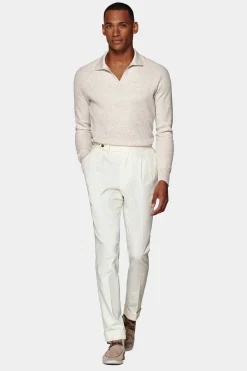 SUITSUPPLY Poloshirt Hellbraun Langarm Knopffrei-Männlich Poloshirts