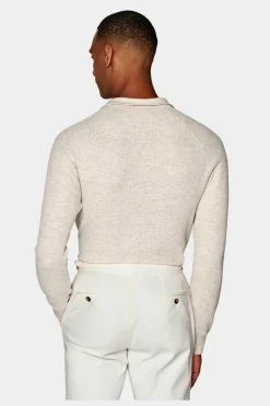 SUITSUPPLY Poloshirt Hellbraun Langarm Knopffrei-Männlich Poloshirts