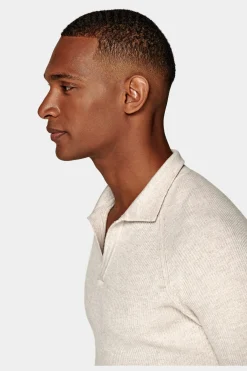 SUITSUPPLY Poloshirt Hellbraun Langarm Knopffrei-Männlich Poloshirts
