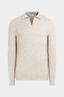 SUITSUPPLY Poloshirt Hellbraun Langarm Knopffrei-Männlich Poloshirts
