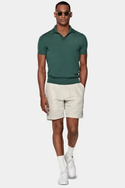 SUITSUPPLY Poloshirt Knopffrei Grün-Männlich Strickware Aus Baumwolle-Seide-Mix