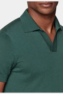 SUITSUPPLY Poloshirt Knopffrei Grün-Männlich Strickware Aus Baumwolle-Seide-Mix