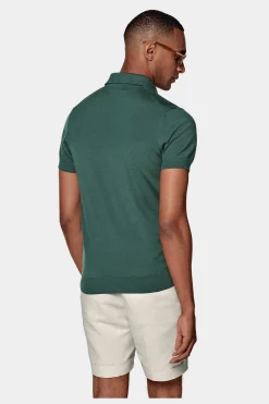 SUITSUPPLY Poloshirt Knopffrei Grün-Männlich Strickware Aus Baumwolle-Seide-Mix