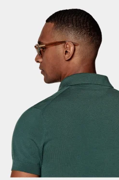 SUITSUPPLY Poloshirt Knopffrei Grün-Männlich Strickware Aus Baumwolle-Seide-Mix