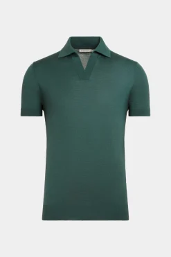 SUITSUPPLY Poloshirt Knopffrei Grün-Männlich Strickware Aus Baumwolle-Seide-Mix