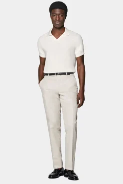 SUITSUPPLY Poloshirt Knopffrei Off-White Rippmuster-Männlich Poloshirts