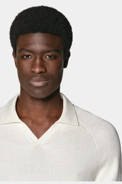 SUITSUPPLY Poloshirt Knopffrei Off-White Rippmuster-Männlich Poloshirts