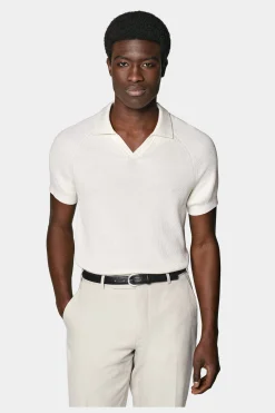 SUITSUPPLY Poloshirt Knopffrei Off-White Rippmuster-Männlich Poloshirts