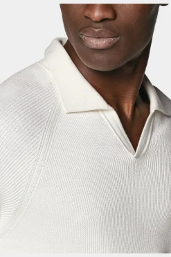 SUITSUPPLY Poloshirt Knopffrei Off-White Rippmuster-Männlich Poloshirts