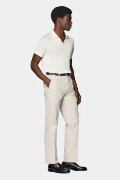 SUITSUPPLY Poloshirt Knopffrei Off-White Rippmuster-Männlich Poloshirts