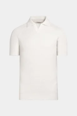 SUITSUPPLY Poloshirt Knopffrei Off-White Rippmuster-Männlich Poloshirts