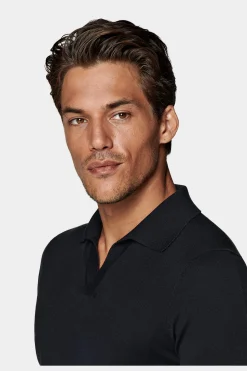 SUITSUPPLY Poloshirt Navy Knopffrei-Männlich Poloshirts