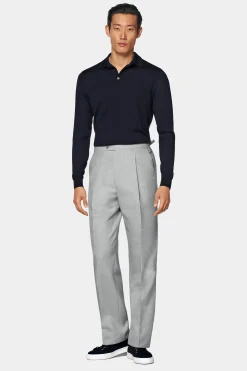 SUITSUPPLY Poloshirt Navy Langarm-Männlich Poloshirts