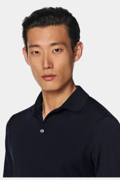SUITSUPPLY Poloshirt Navy Langarm-Männlich Poloshirts