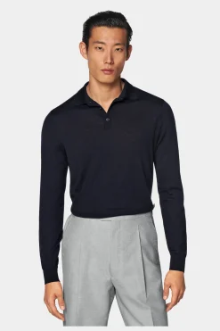 SUITSUPPLY Poloshirt Navy Langarm-Männlich Poloshirts
