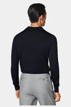 SUITSUPPLY Poloshirt Navy Langarm-Männlich Poloshirts