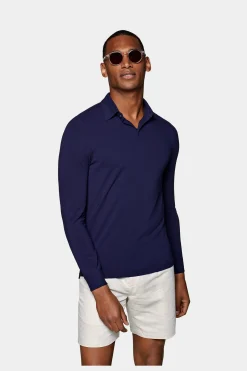 SUITSUPPLY Poloshirt Navy Langarm-Männlich Poloshirts