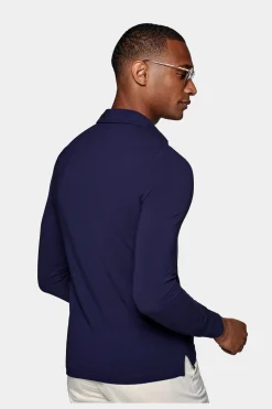 SUITSUPPLY Poloshirt Navy Langarm-Männlich Poloshirts