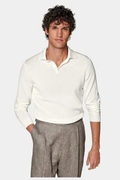 SUITSUPPLY Poloshirt Off-White Langarm-Männlich Poloshirts