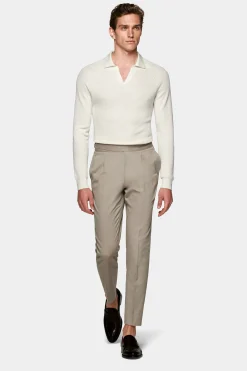 SUITSUPPLY Poloshirt Off-White Langarm Knopffrei-Männlich Poloshirts