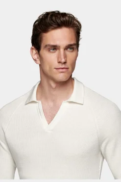 SUITSUPPLY Poloshirt Off-White Langarm Knopffrei-Männlich Poloshirts