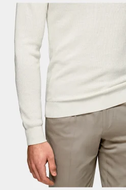 SUITSUPPLY Poloshirt Off-White Langarm Knopffrei-Männlich Poloshirts