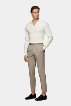 SUITSUPPLY Poloshirt Off-White Langarm Knopffrei-Männlich Poloshirts