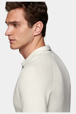 SUITSUPPLY Poloshirt Off-White Langarm Knopffrei-Männlich Poloshirts