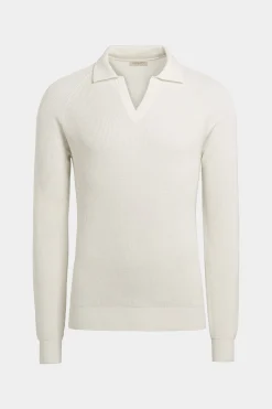 SUITSUPPLY Poloshirt Off-White Langarm Knopffrei-Männlich Poloshirts