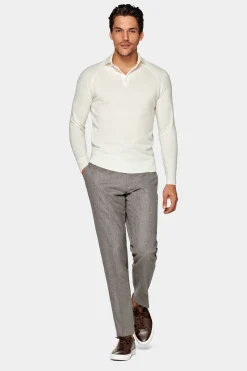 SUITSUPPLY Poloshirt Off-White Langarm-Männlich Poloshirts