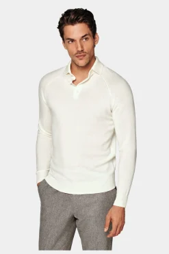SUITSUPPLY Poloshirt Off-White Langarm-Männlich Poloshirts