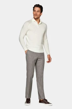 SUITSUPPLY Poloshirt Off-White Langarm-Männlich Poloshirts