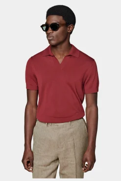 SUITSUPPLY Poloshirt Rot Knopffrei-Männlich Poloshirts