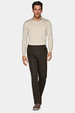 SUITSUPPLY Poloshirt Sand Langarm-Männlich Poloshirts