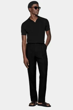 SUITSUPPLY Poloshirt Schwarz Gerippt Knopffrei-Männlich Poloshirts
