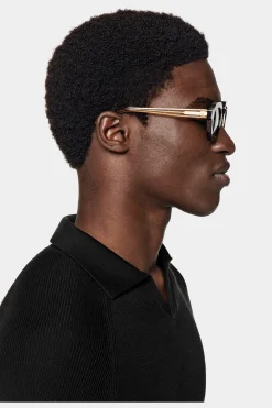 SUITSUPPLY Poloshirt Schwarz Gerippt Knopffrei-Männlich Poloshirts
