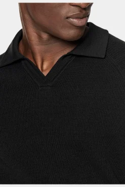 SUITSUPPLY Poloshirt Schwarz Gerippt Knopffrei-Männlich Poloshirts
