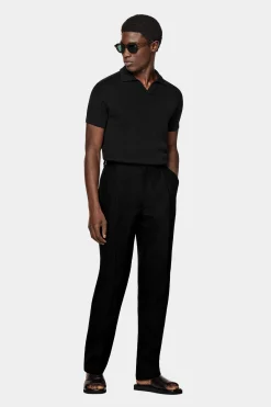 SUITSUPPLY Poloshirt Schwarz Gerippt Knopffrei-Männlich Poloshirts