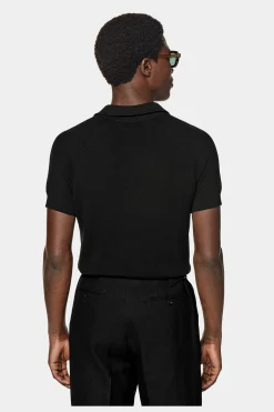 SUITSUPPLY Poloshirt Schwarz Gerippt Knopffrei-Männlich Poloshirts