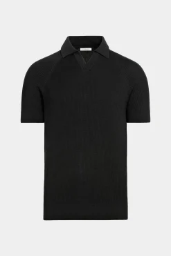 SUITSUPPLY Poloshirt Schwarz Gerippt Knopffrei-Männlich Poloshirts
