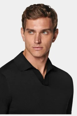 SUITSUPPLY Poloshirt Schwarz Knopffrei-Männlich Poloshirts