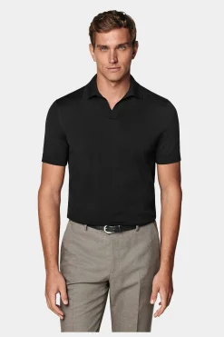 SUITSUPPLY Poloshirt Schwarz Knopffrei-Männlich Poloshirts