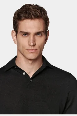 SUITSUPPLY Poloshirt Schwarz Langarm-Männlich Poloshirts