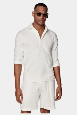 SUITSUPPLY Poloshirt Weiß Frottee Langarm-Männlich Poloshirts