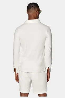 SUITSUPPLY Poloshirt Weiß Frottee Langarm-Männlich Poloshirts