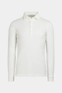 SUITSUPPLY Poloshirt Weiß Frottee Langarm-Männlich Poloshirts